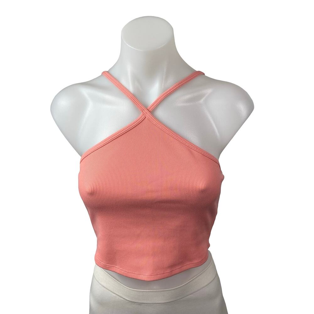 Alo Yoga Women's Coral Ribbed Knit Yoga Workout Running Athletic Crop Top Size S